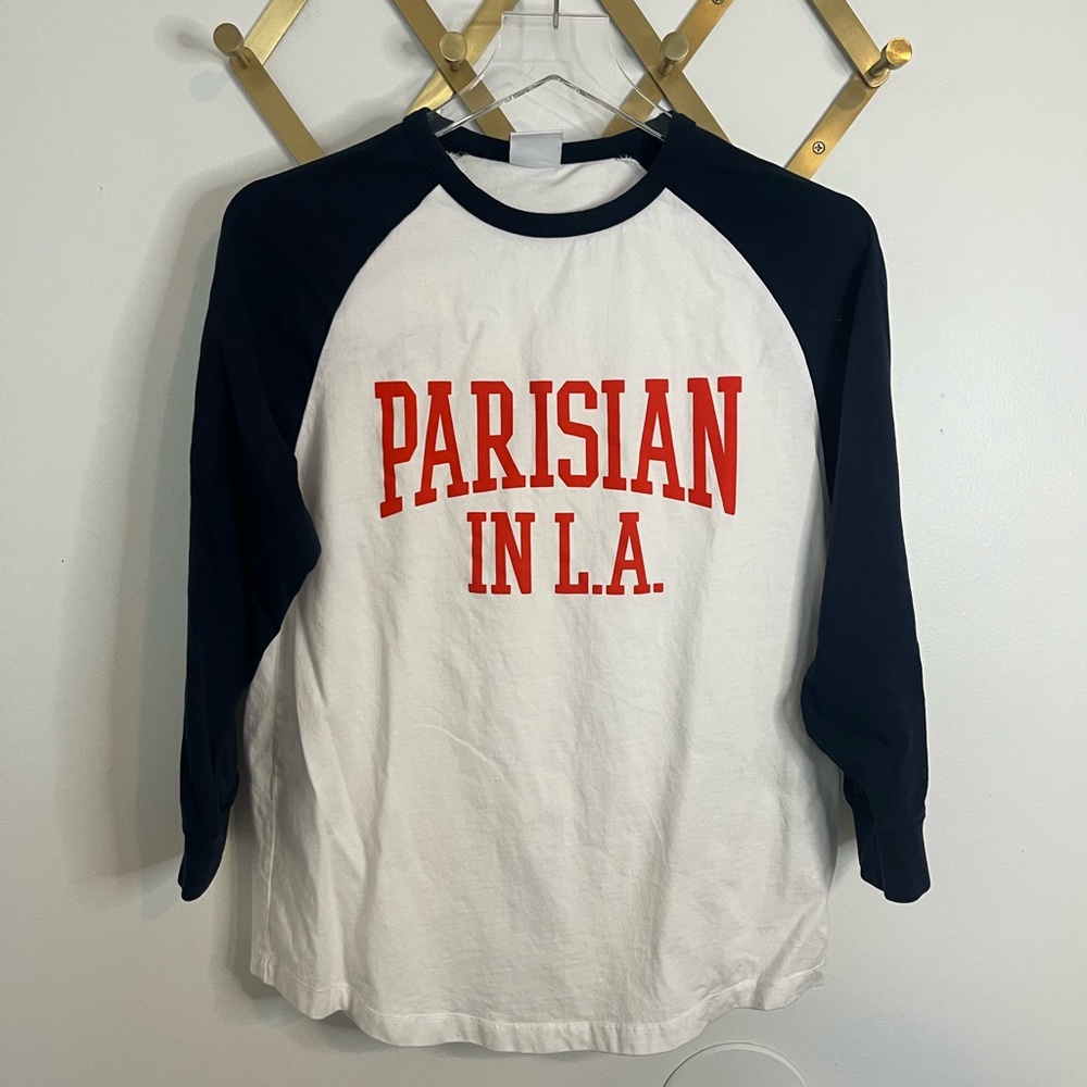 Zara Men’s Parisian in LA Raglan Tee Small Navy White - Picture 2 of 5